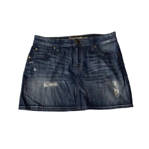 Level 99 Boyfriend Distressed Denim Jean Mini Skirt Casual Boho Chic 27 - Picture 1 of 5